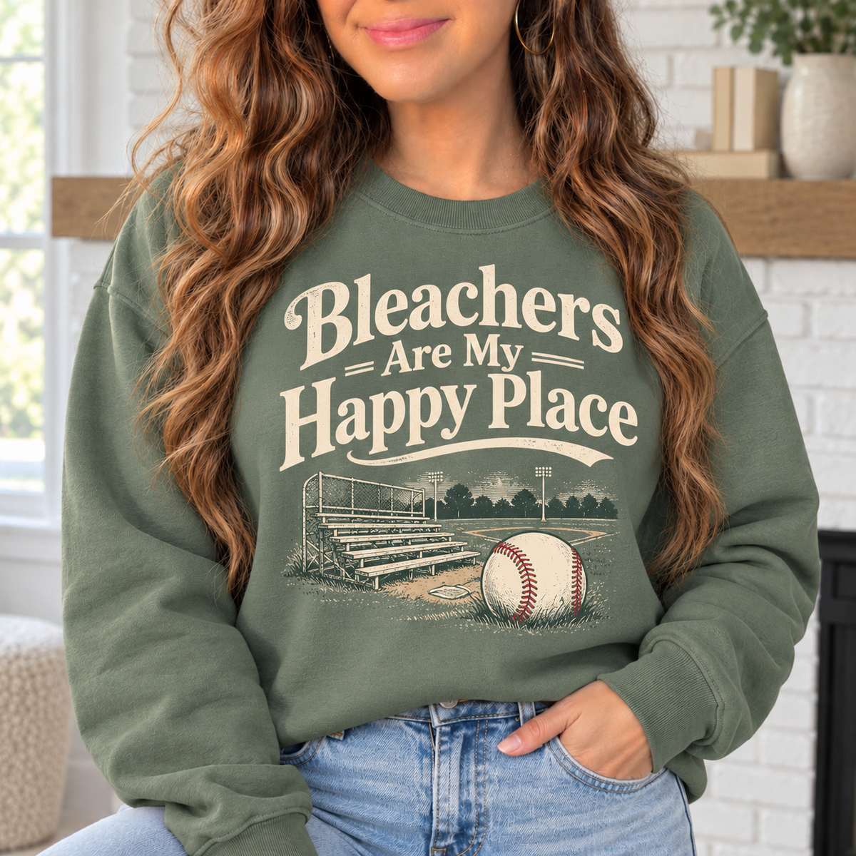 Bleachers Are My Happy Place boutique modeled mockup