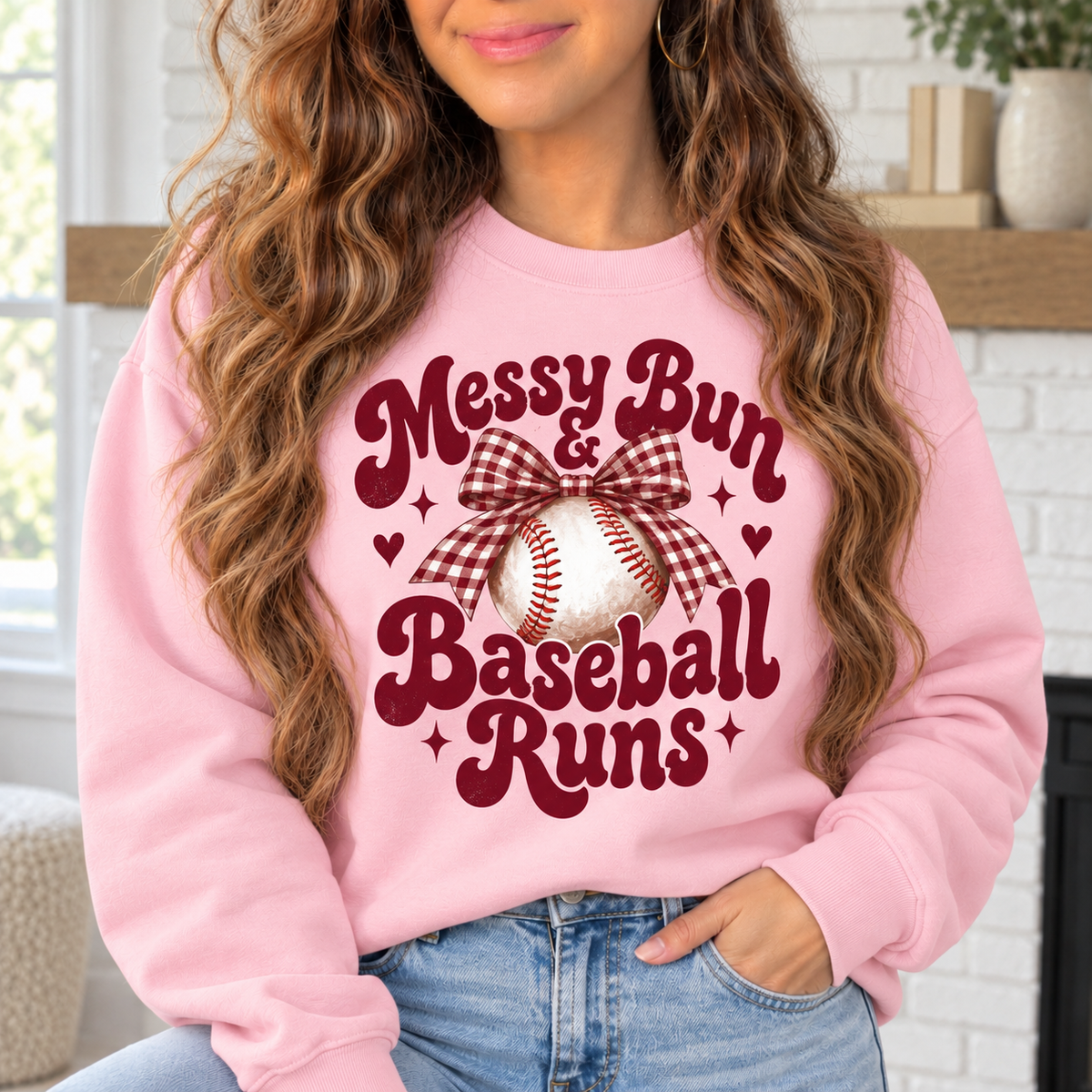 Messy Bun & Baseball Runs boutique modeled mockup