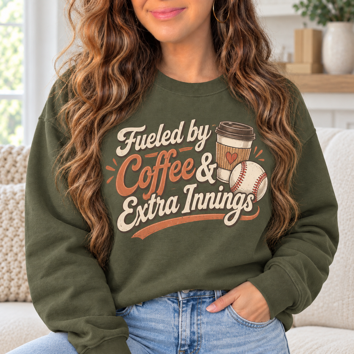 Fueled by Coffee & Extra Innings boutique modeled mockup