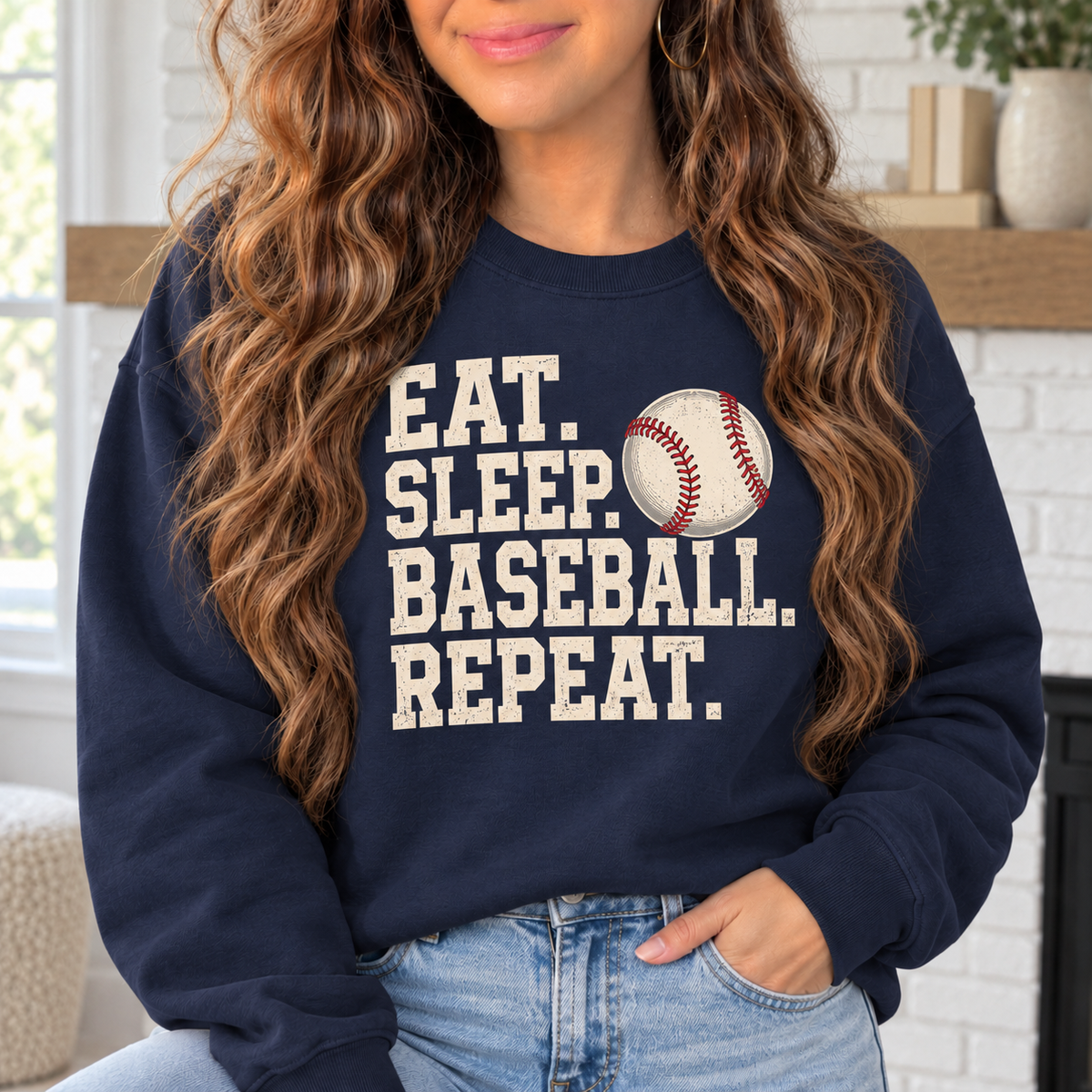 Eat, Sleep, Baseball, Repeat boutique modeled mockup