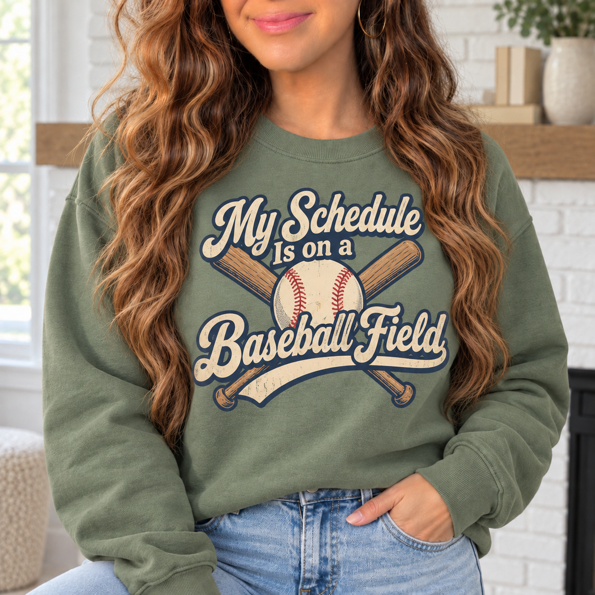 My Schedule Is on a Baseball Field boutique modeled mockup