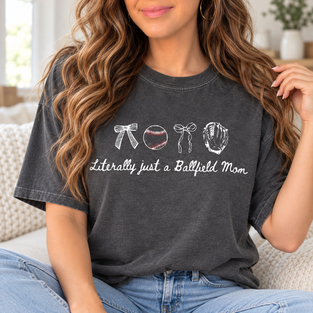 Literally Just a Ballfield Mom boutique modeled mockup