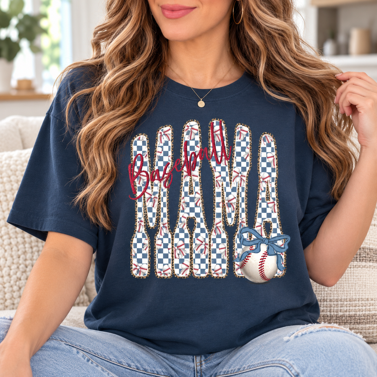 Baseball Mama: Checkerboard Letters boutique modeled mockup