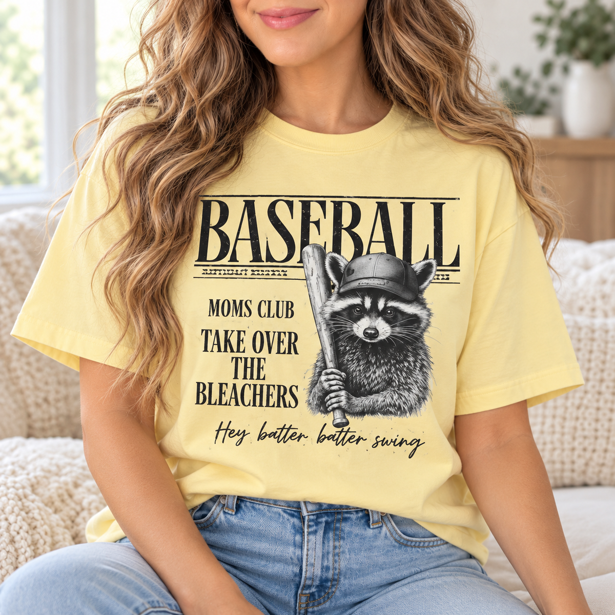 Baseball Moms Club: Bleacher Raccoon boutique modeled mockup