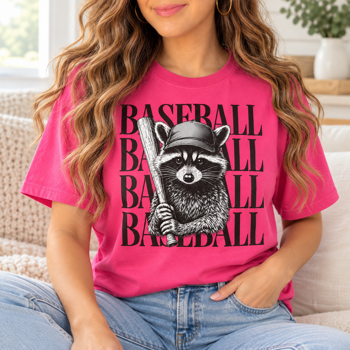 Baseball Raccoon: Repeat Letters boutique modeled mockup