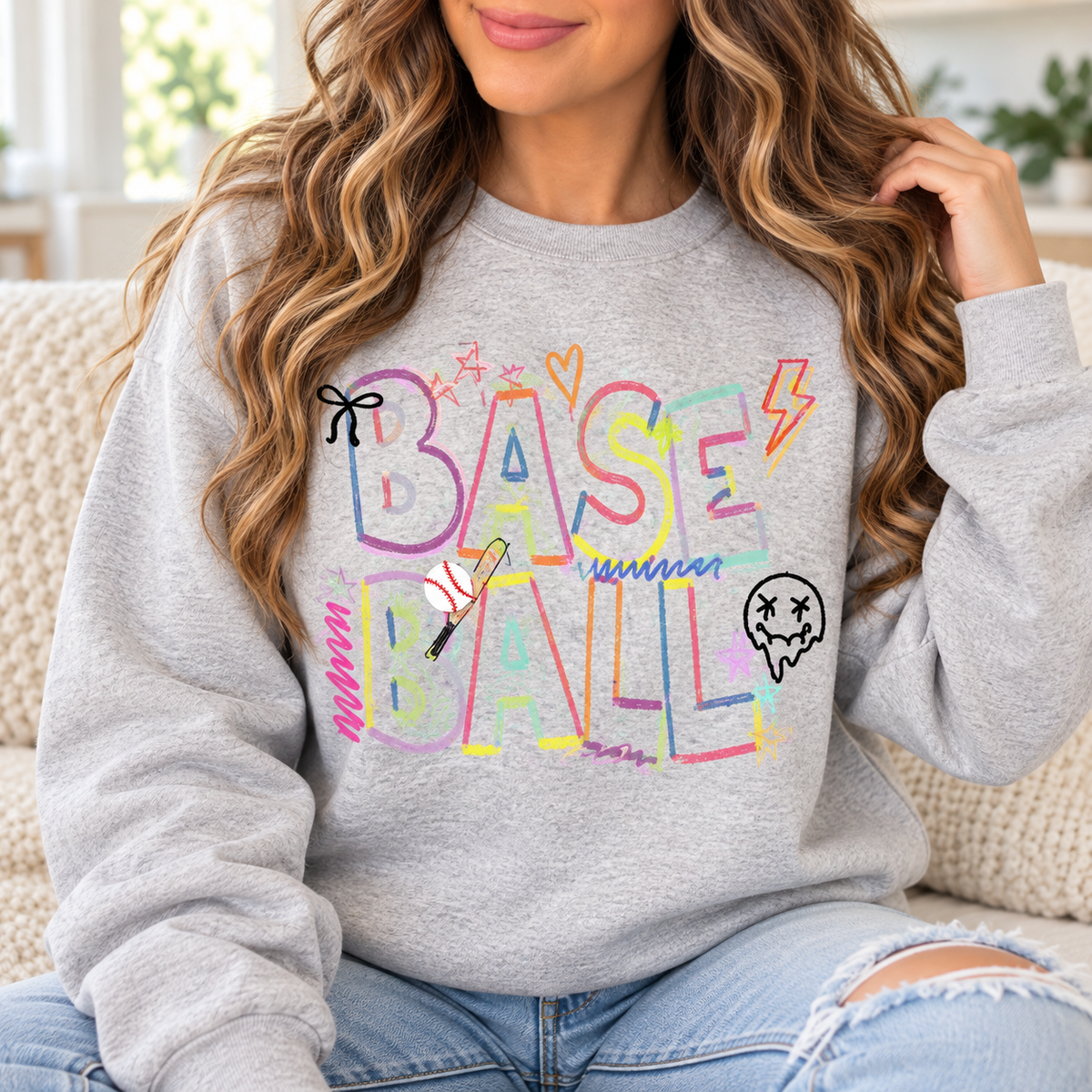 Baseball: Pastel Doodles boutique modeled mockup