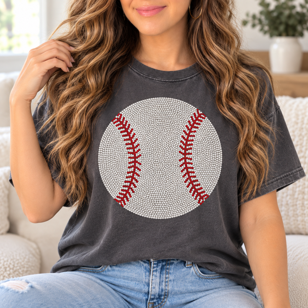 Baseball: Faux Rhinestone Print boutique modeled mockup