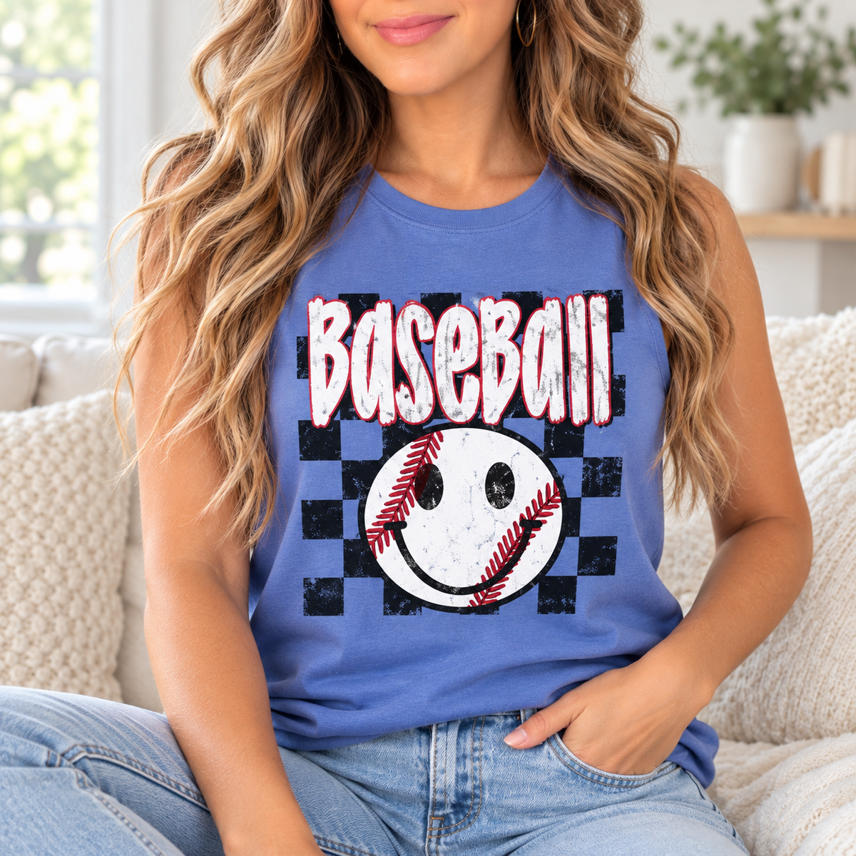 Baseball: Checkerboard Smile boutique modeled mockup