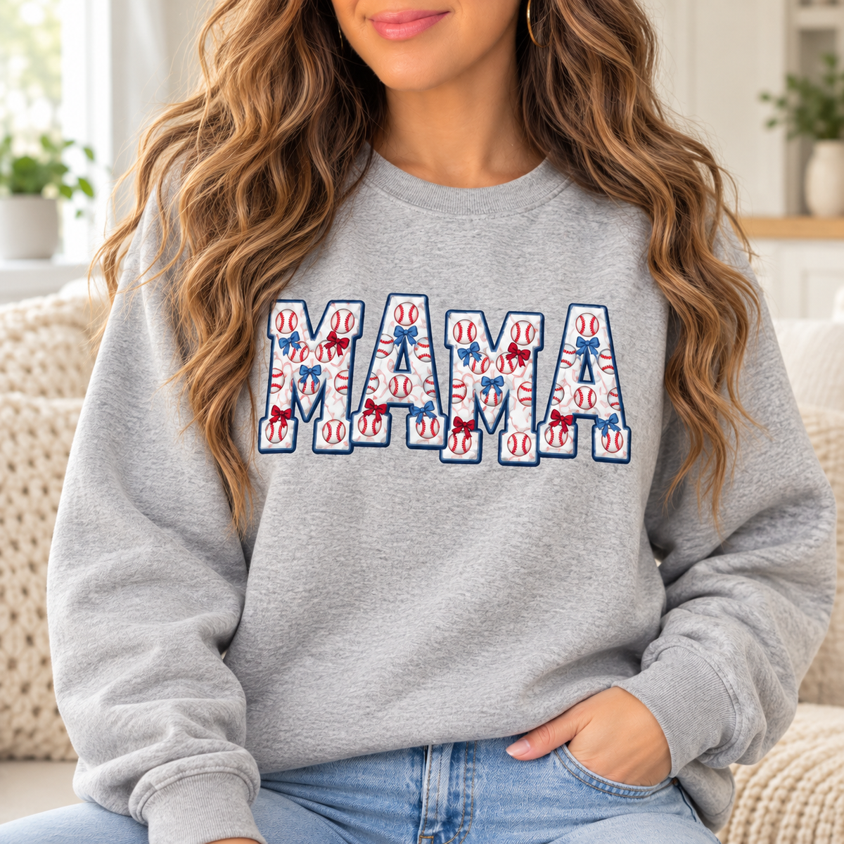 Mama: Baseball Bow Letters boutique modeled mockup