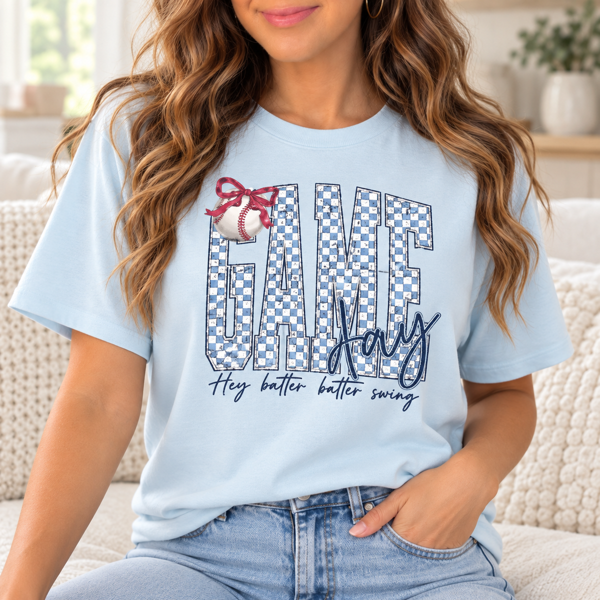 Game Day: Blue Checkerboard boutique modeled mockup