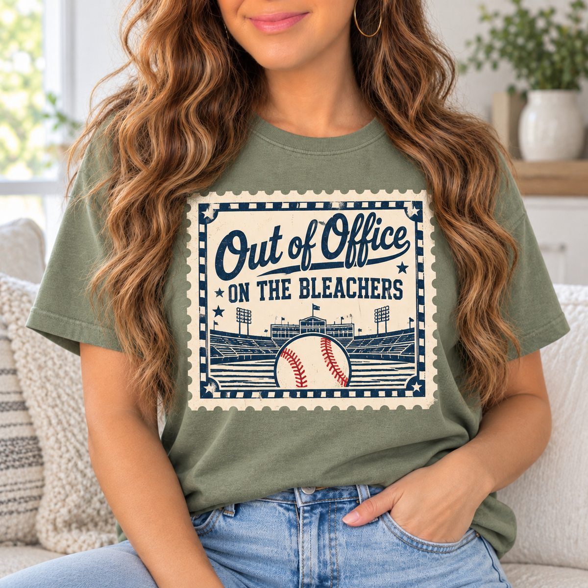Out of Office, on the Bleachers boutique modeled mockup
