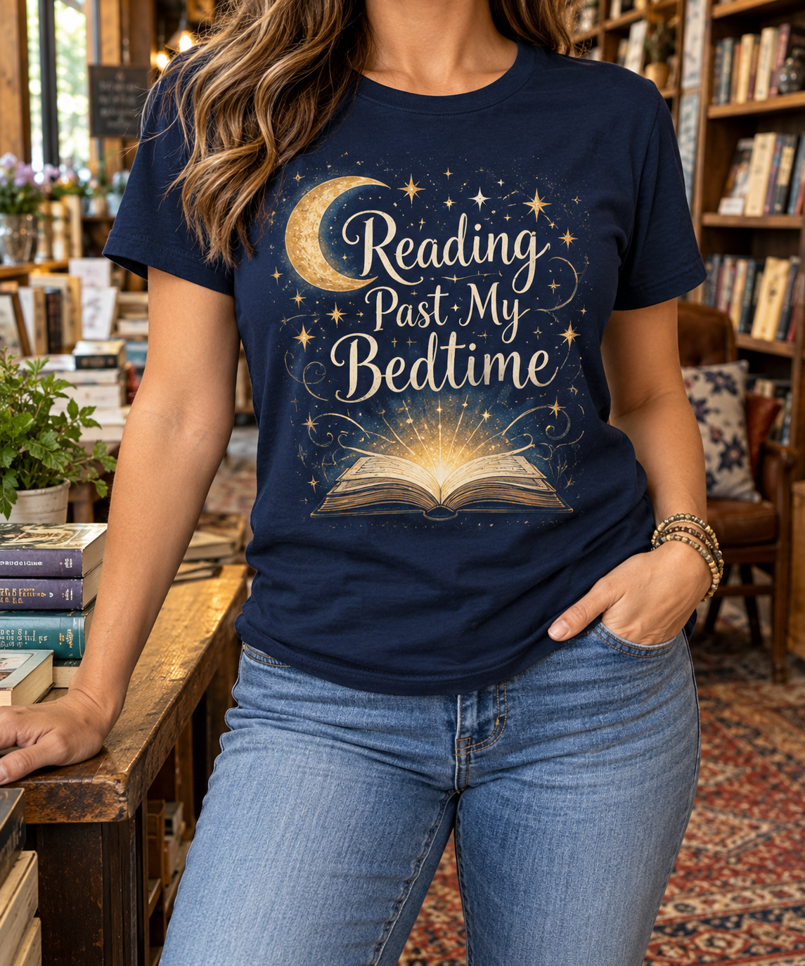 Reading Past My Bedtime boutique modeled mockup