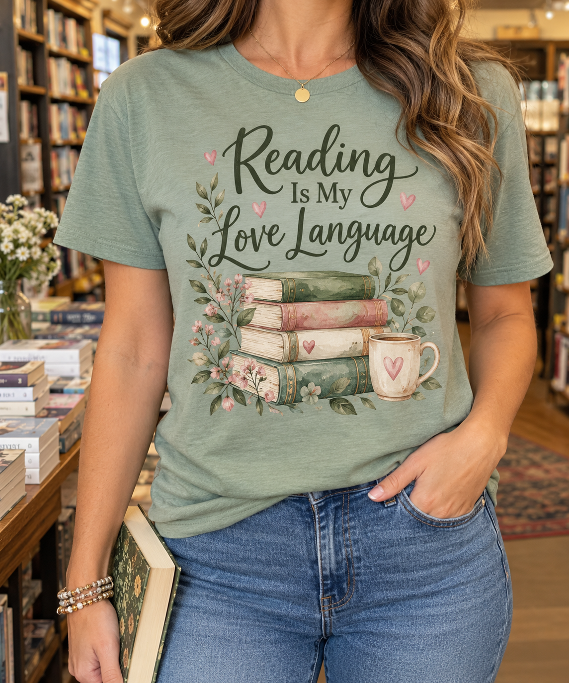 Reading Is My Love Language: Heart Mug boutique modeled mockup