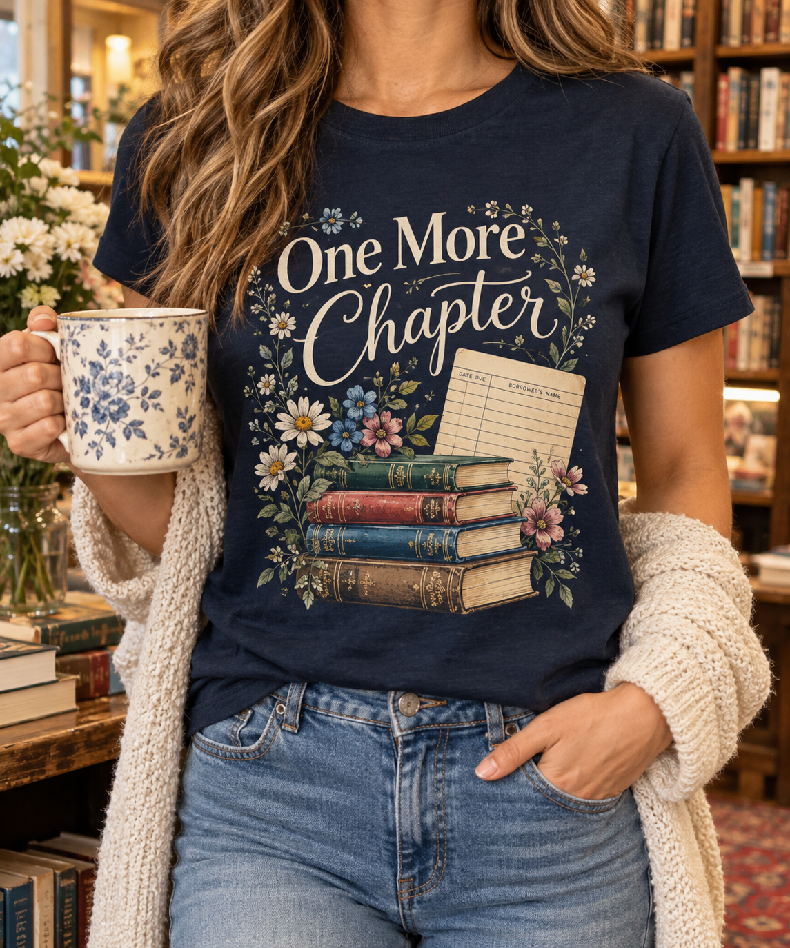 One More Chapter: Floral Stack boutique modeled mockup