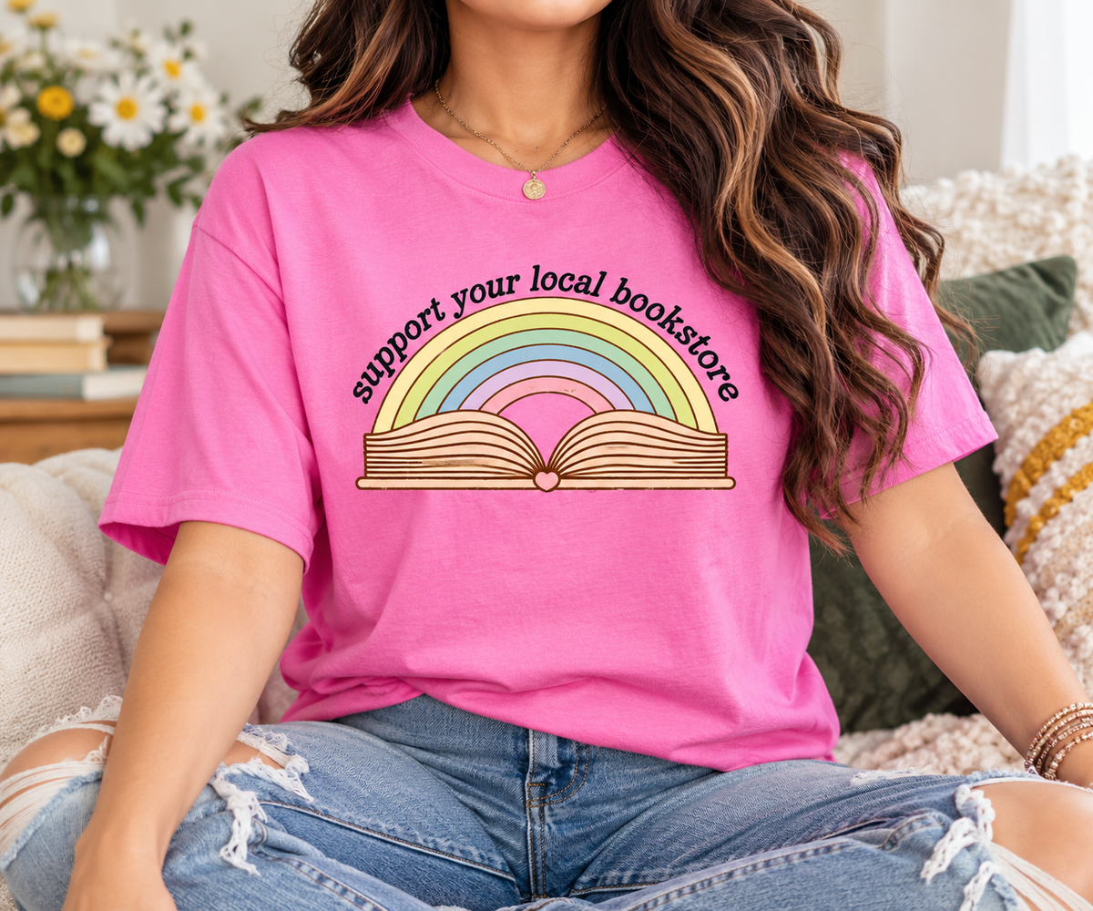 Support Your Local Bookstore boutique modeled mockup