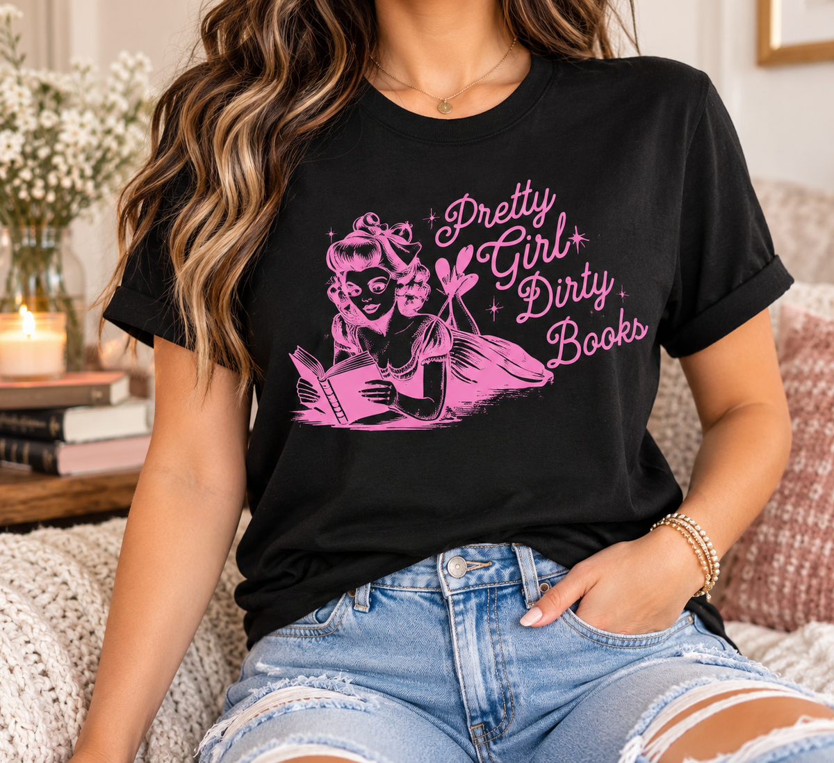 Pretty Girls, Dirty Books boutique modeled mockup