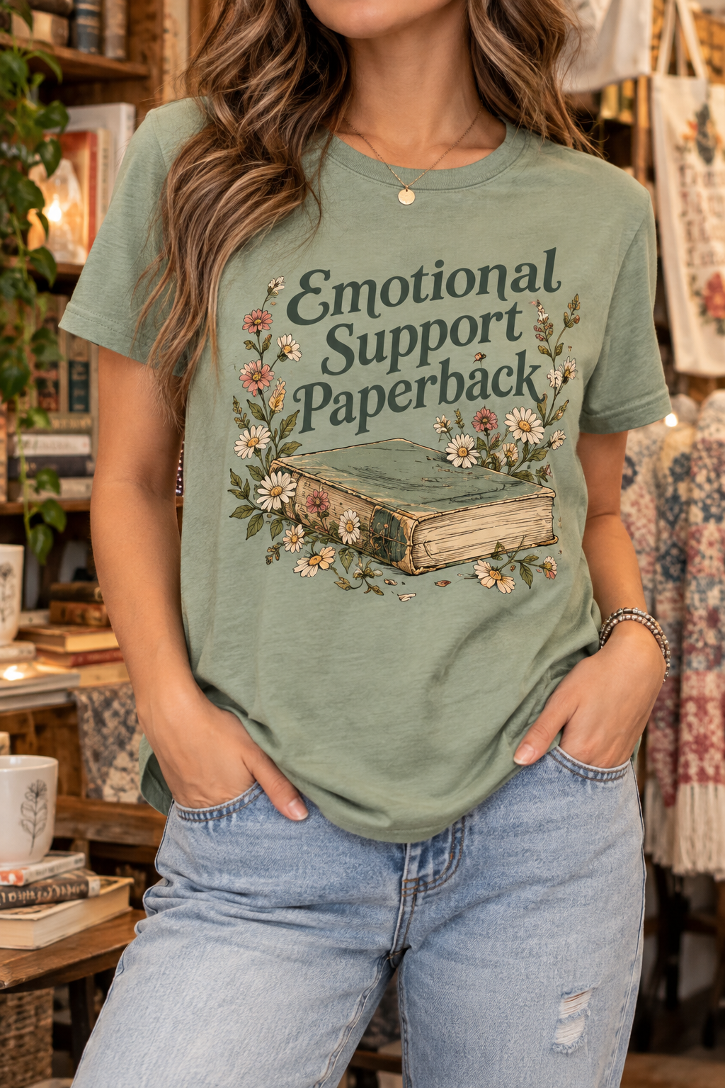 Emotional Support Paperback boutique modeled mockup
