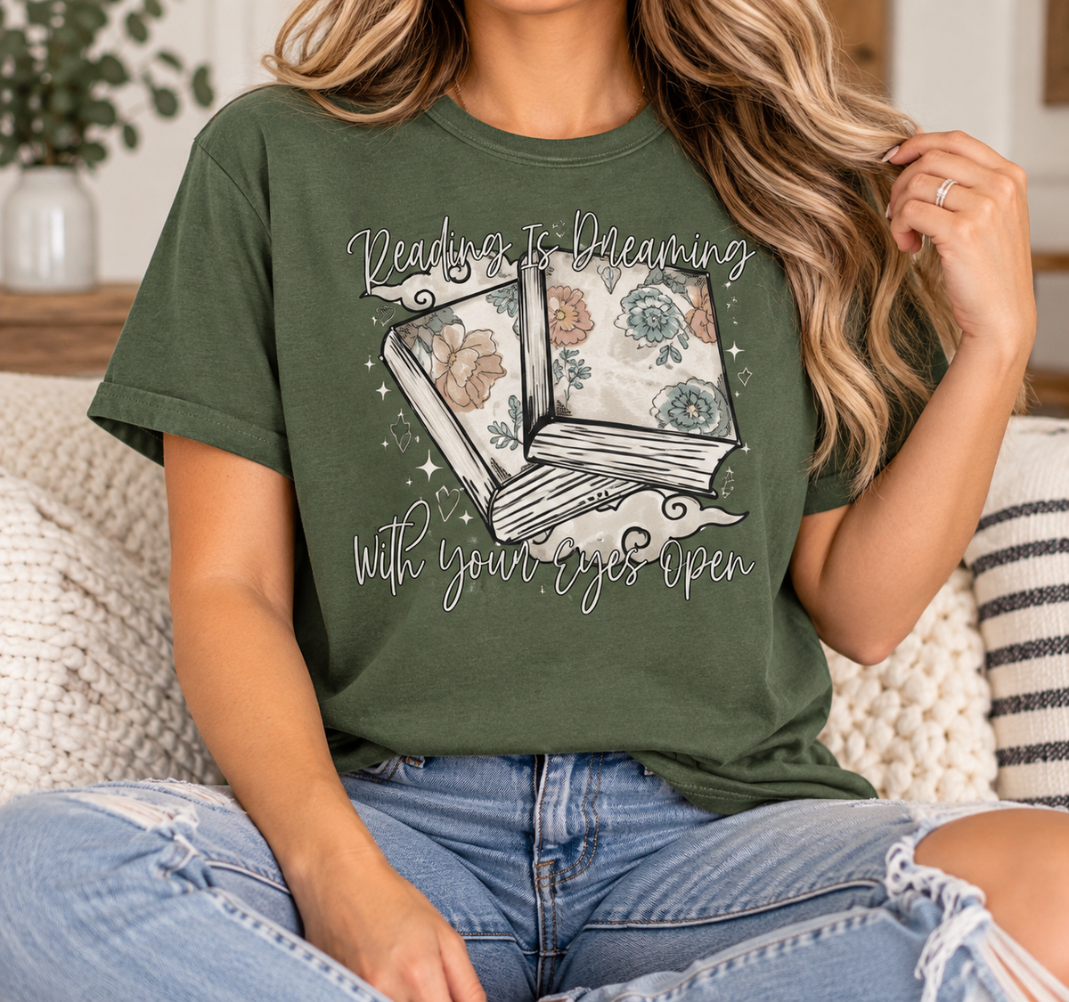 Reading Is Dreaming with Your Eyes Open boutique modeled mockup