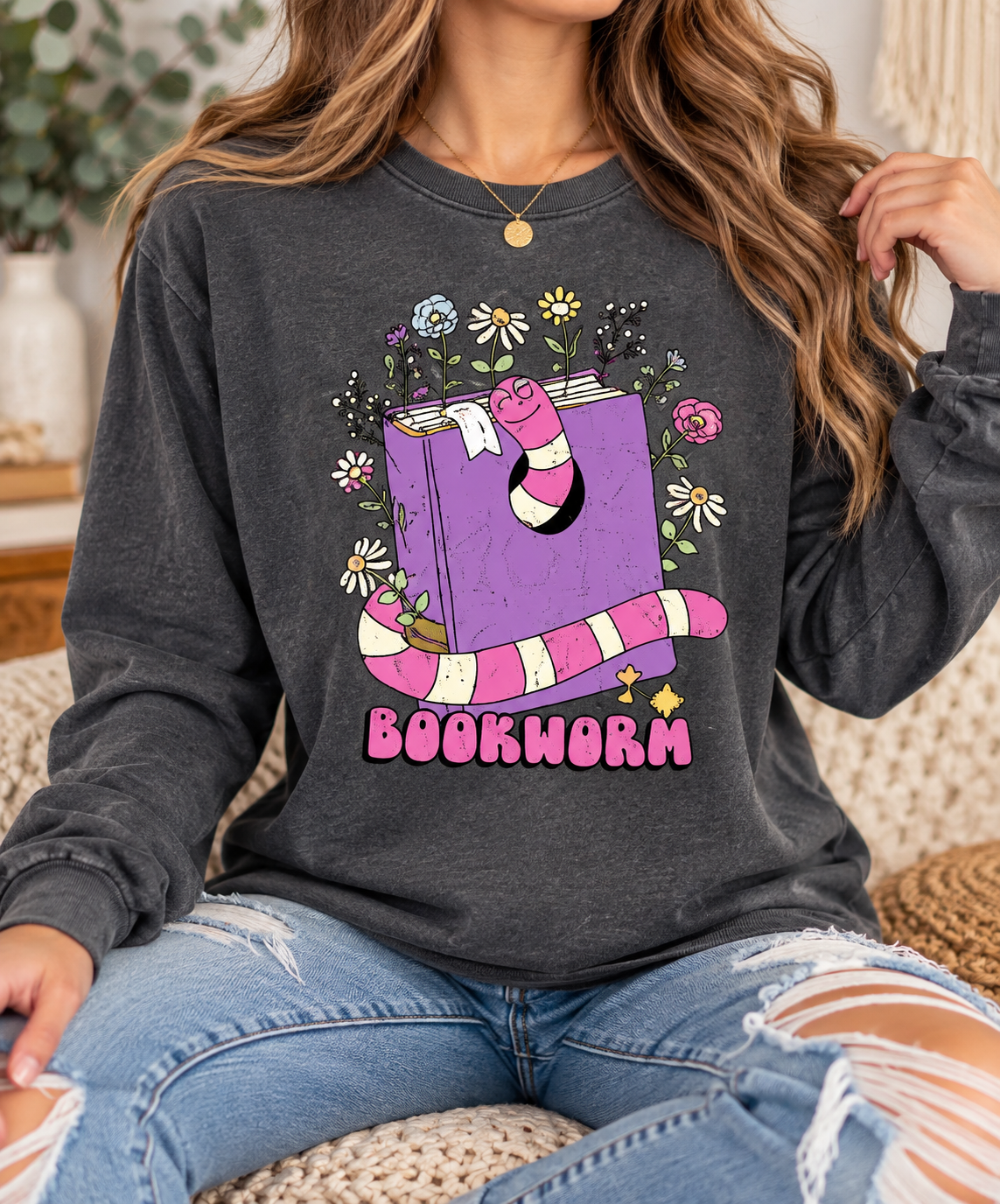 Bookworm: Retro Floral boutique modeled mockup