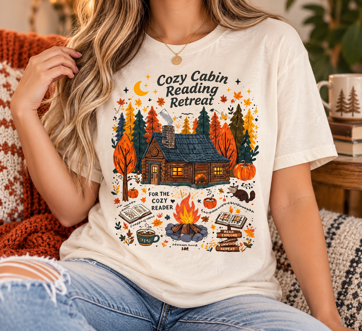 Cozy Cabin Reading Retreat boutique modeled mockup