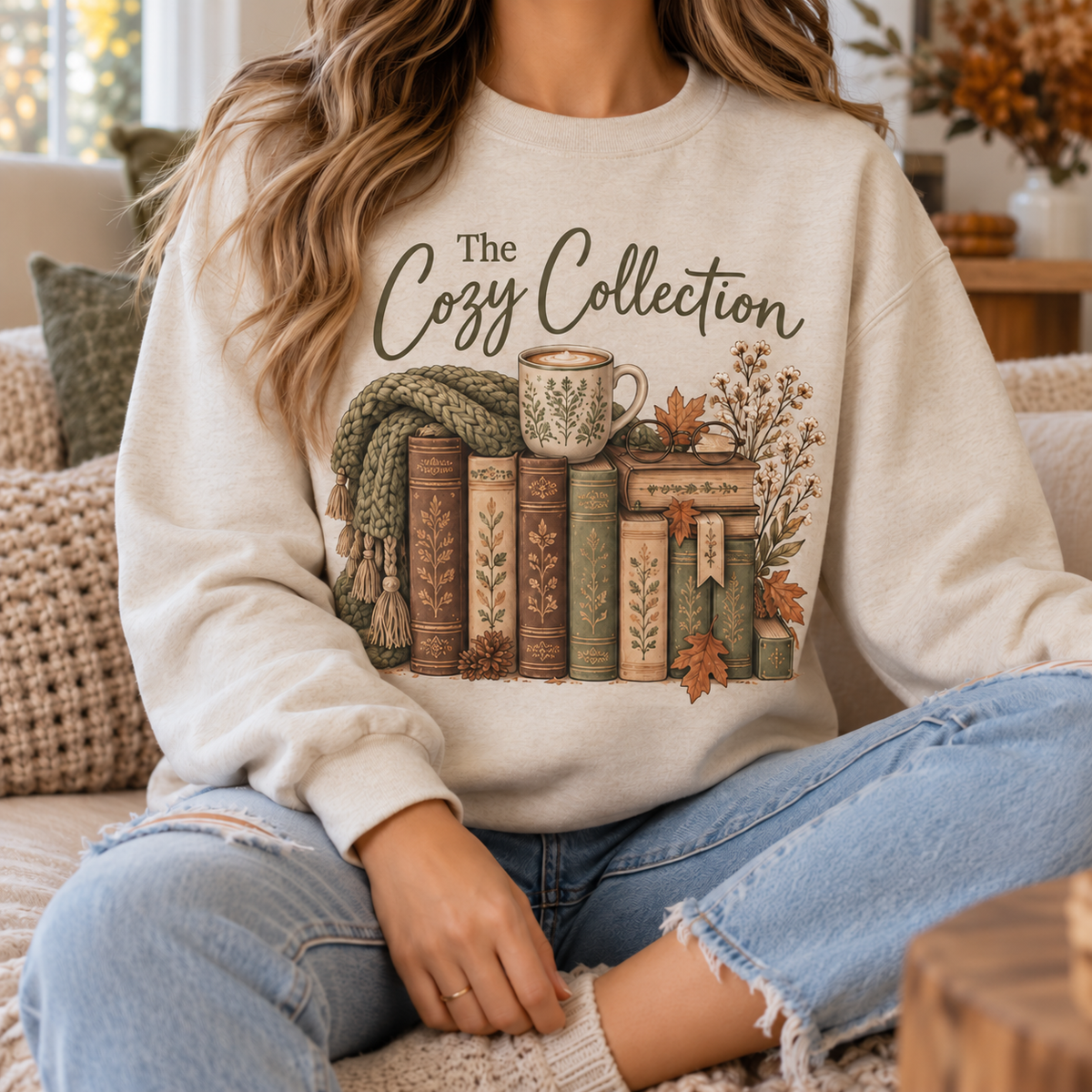 The Cozy Collection: Book Stack boutique modeled mockup