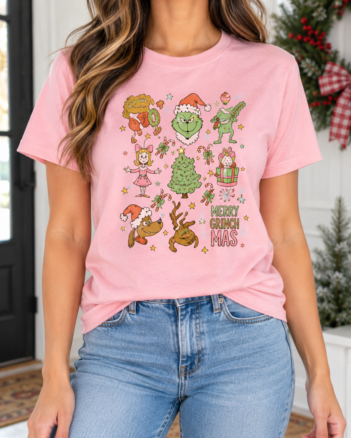 Merry Grinch Mas Collage boutique modeled mockup
