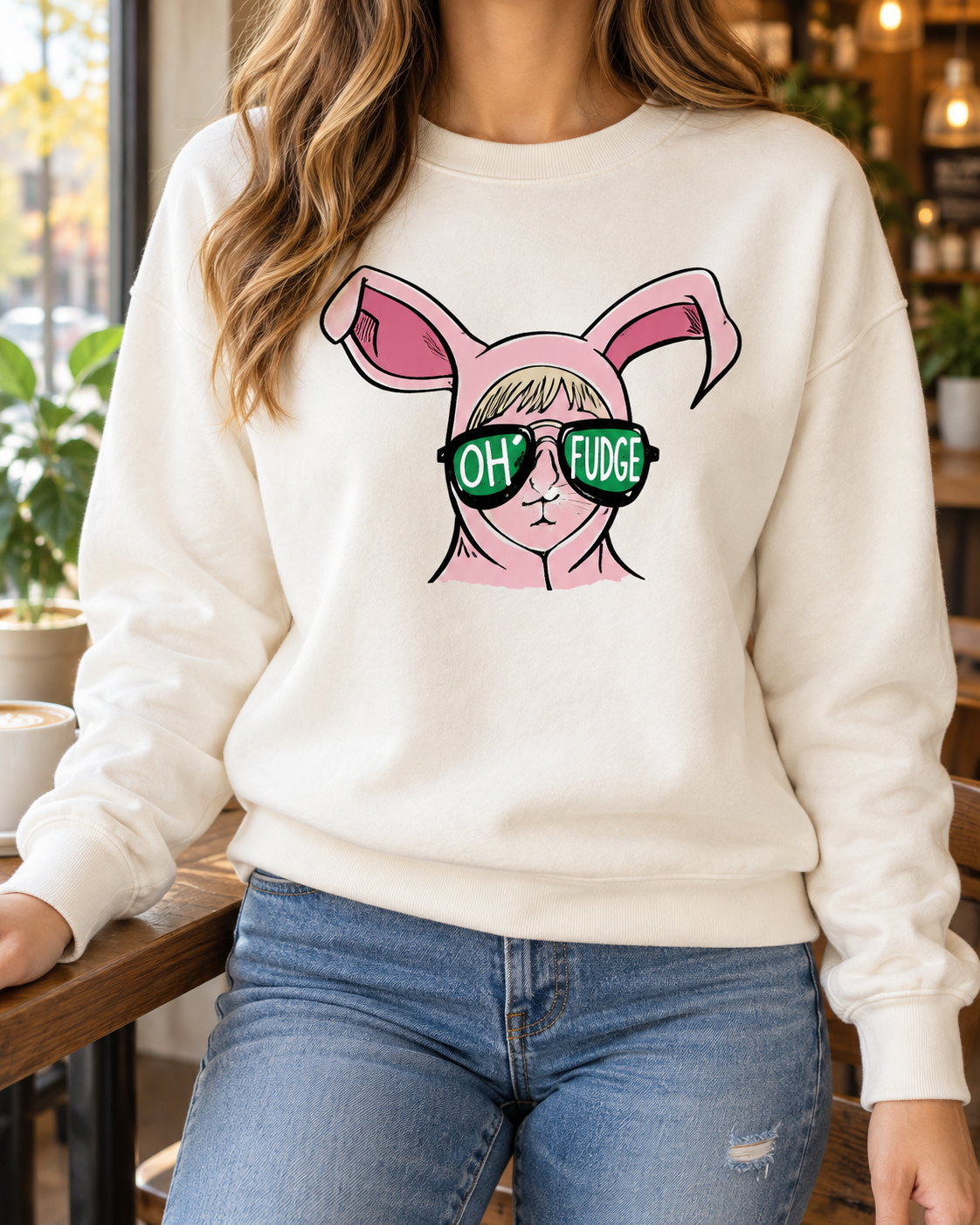 Oh Fudge — Pink Bunny boutique modeled mockup