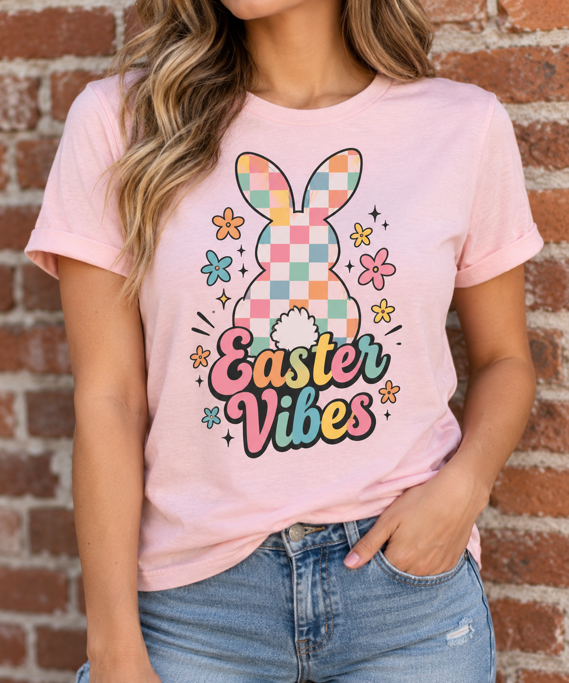 Easter Vibes boutique apparel mockup, front design