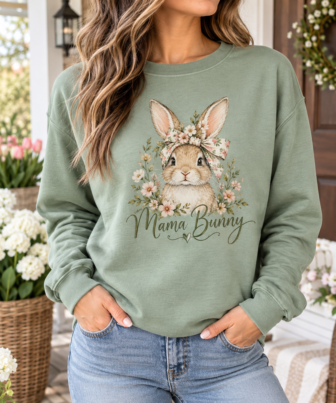 Mama Bunny boutique apparel mockup, front design