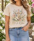 He Is Risen: Wildflower Cross boutique apparel mockup, front design