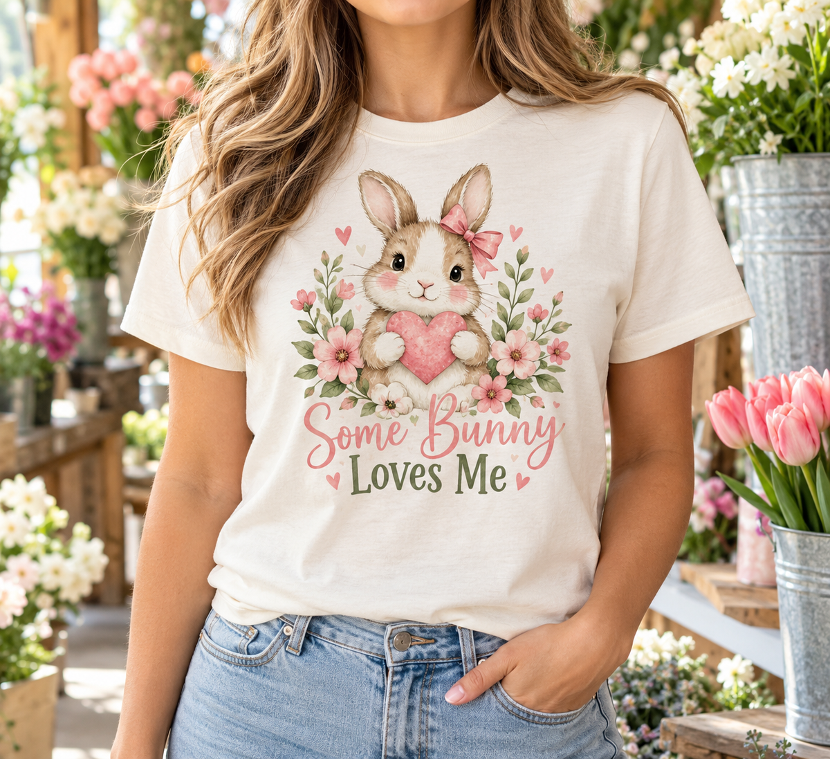 Some Bunny Loves Me boutique apparel mockup, front design