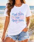 High Tides & Good Vibes boutique apparel mockup, front design
