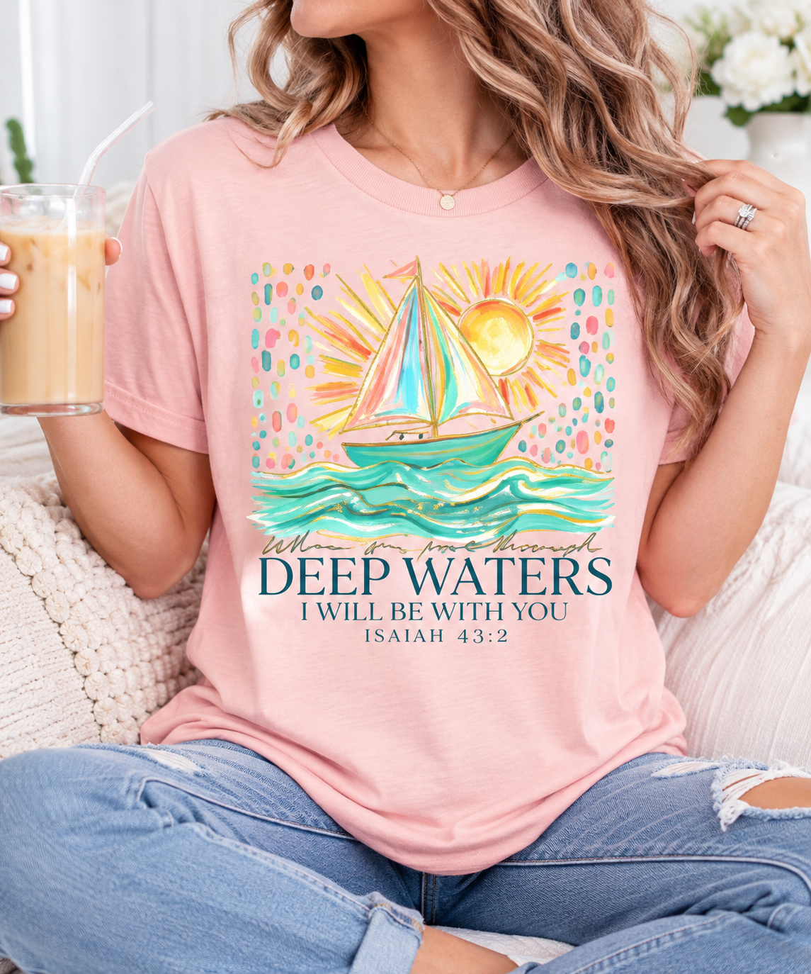 Deep Waters boutique apparel mockup, front design