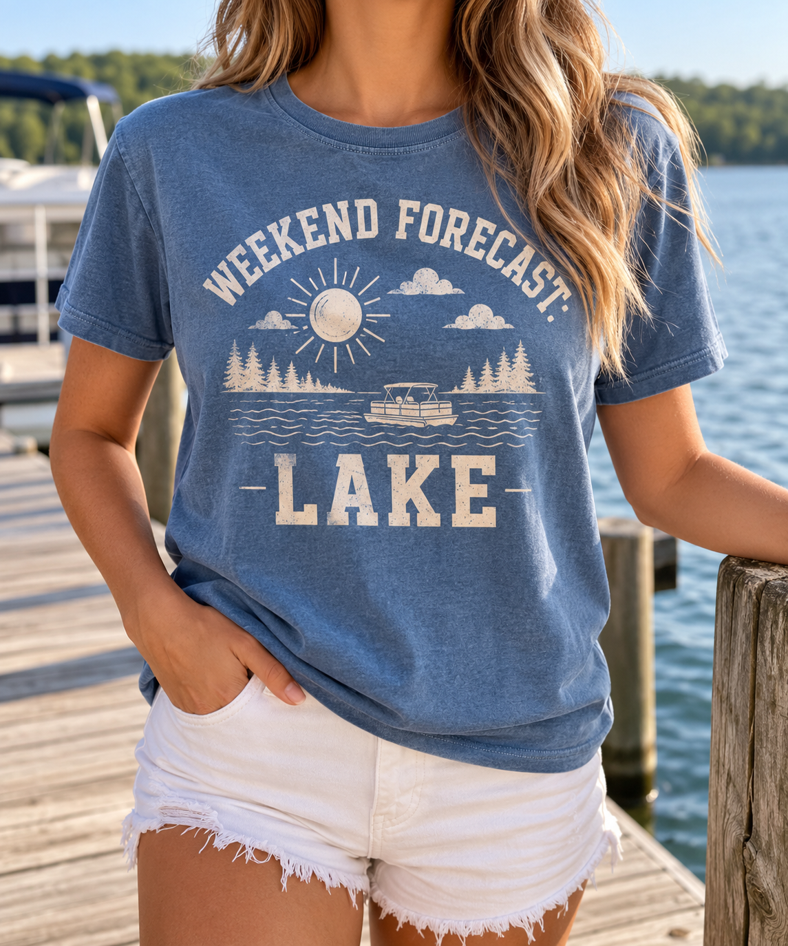 Weekend Forecast: Lake boutique apparel mockup, front design