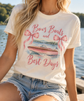 Bows, Boats & Best Days boutique apparel mockup, front design