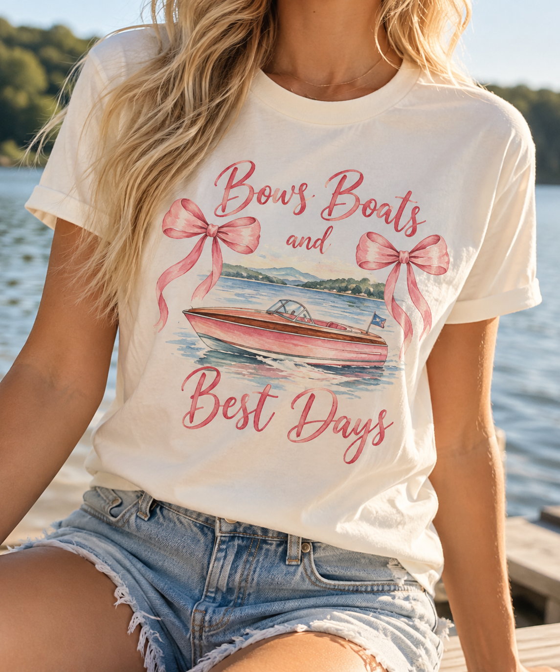 Bows, Boats & Best Days boutique apparel mockup, front design