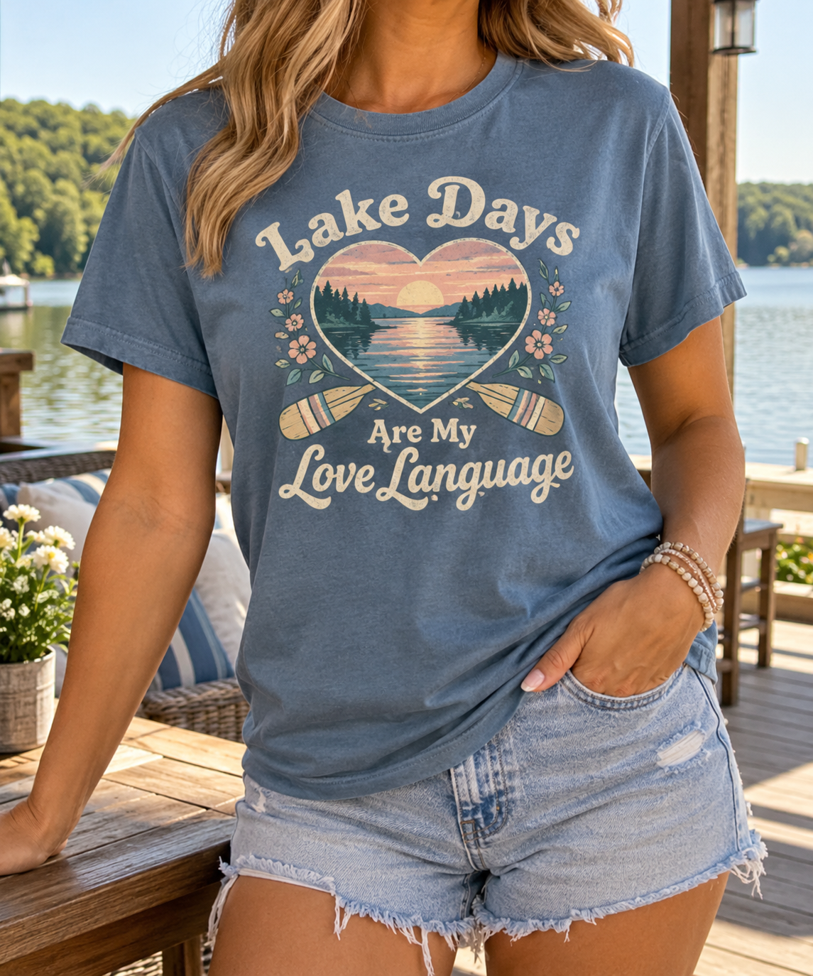 Lake Days Are My Love Language boutique apparel mockup, front design