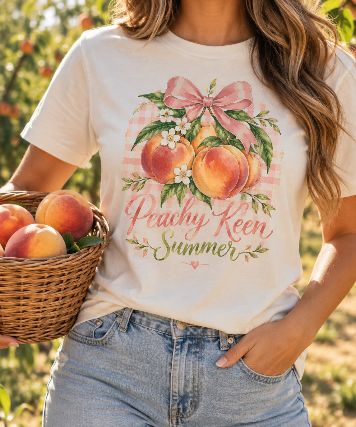 Peachy Keen Summer boutique apparel mockup, front design