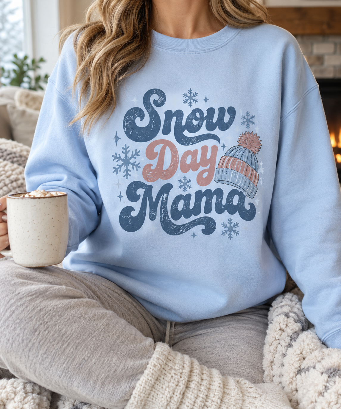Snow Day Mama boutique apparel mockup, front design