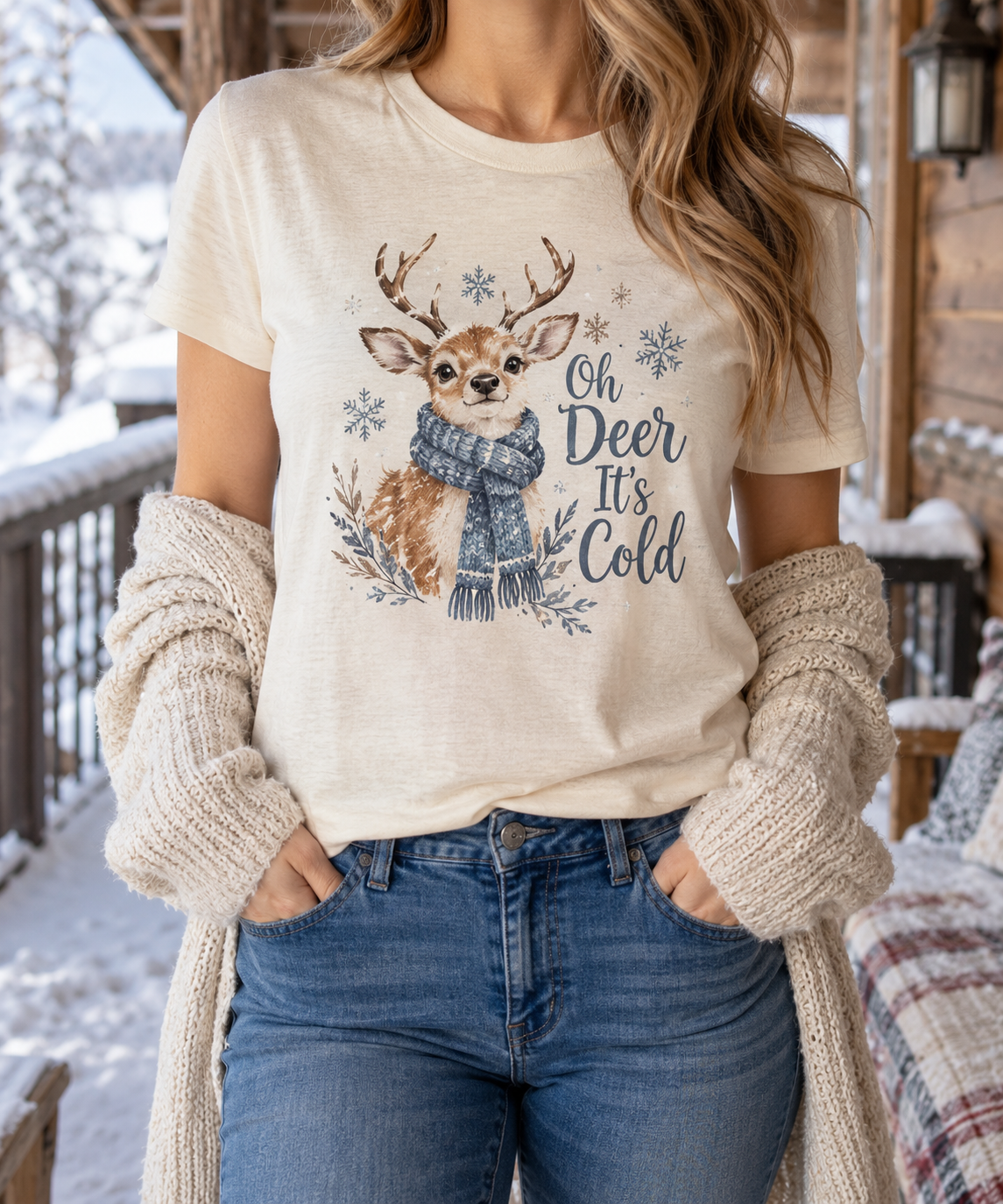 Oh Deer, It’s Cold boutique apparel mockup, front design
