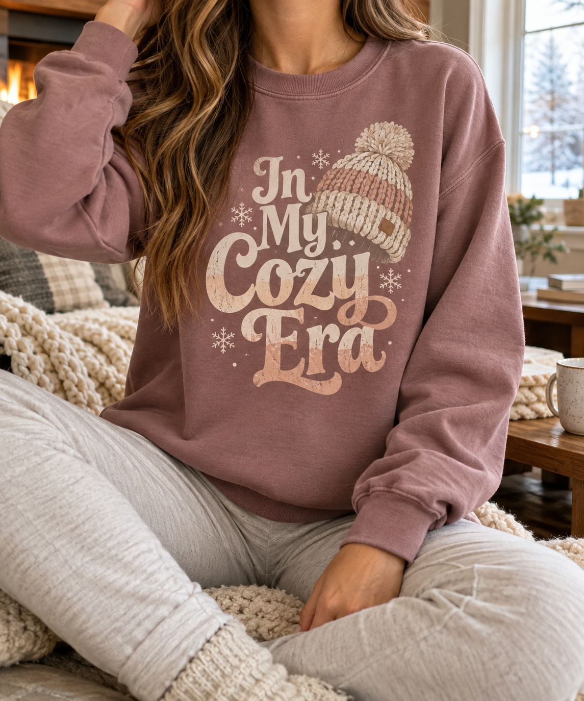 In My Cozy Era: Knit Hat boutique apparel mockup, front design