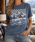 Winter Vibes boutique apparel mockup, front design