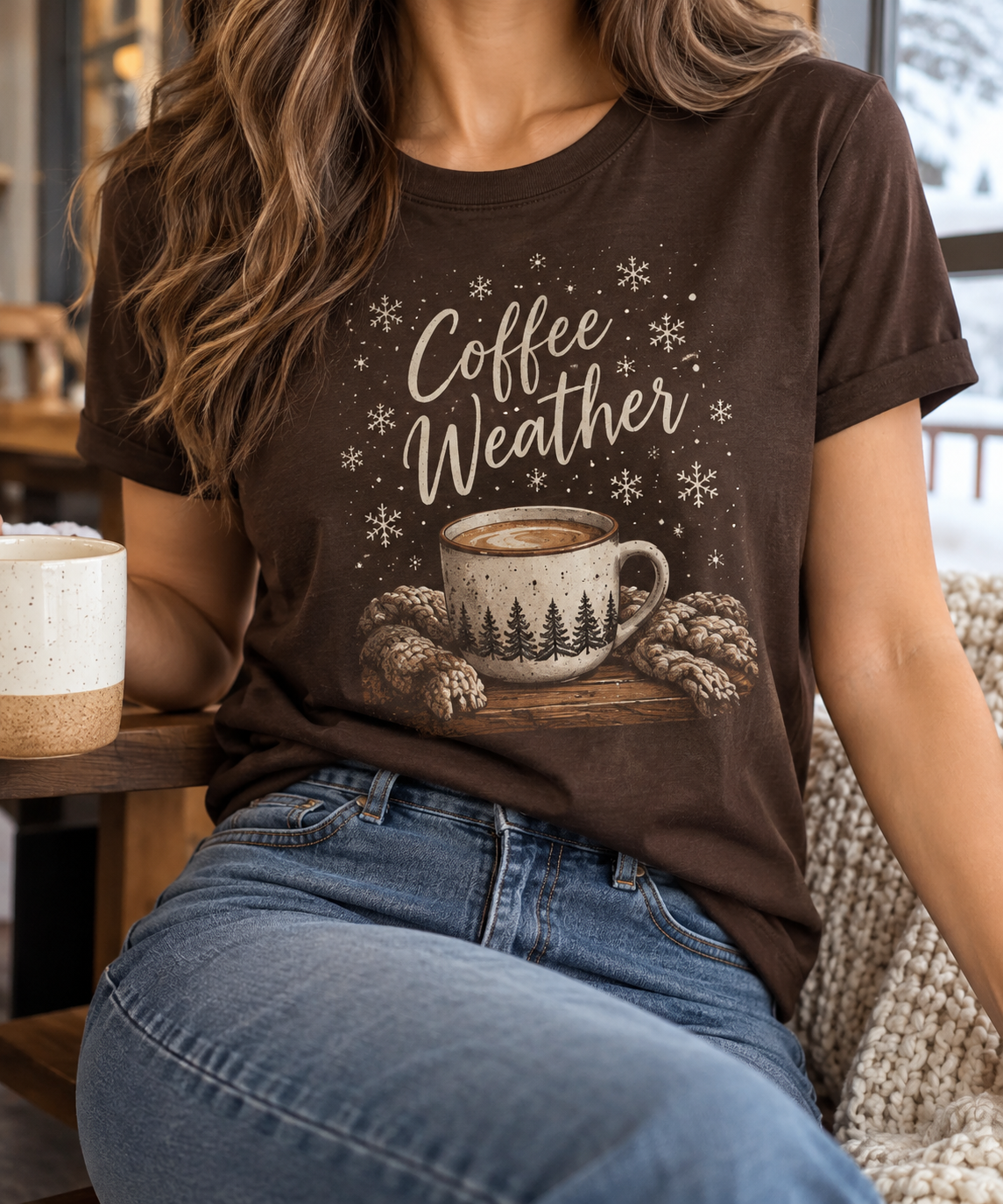 Coffee Weather boutique apparel mockup, front design