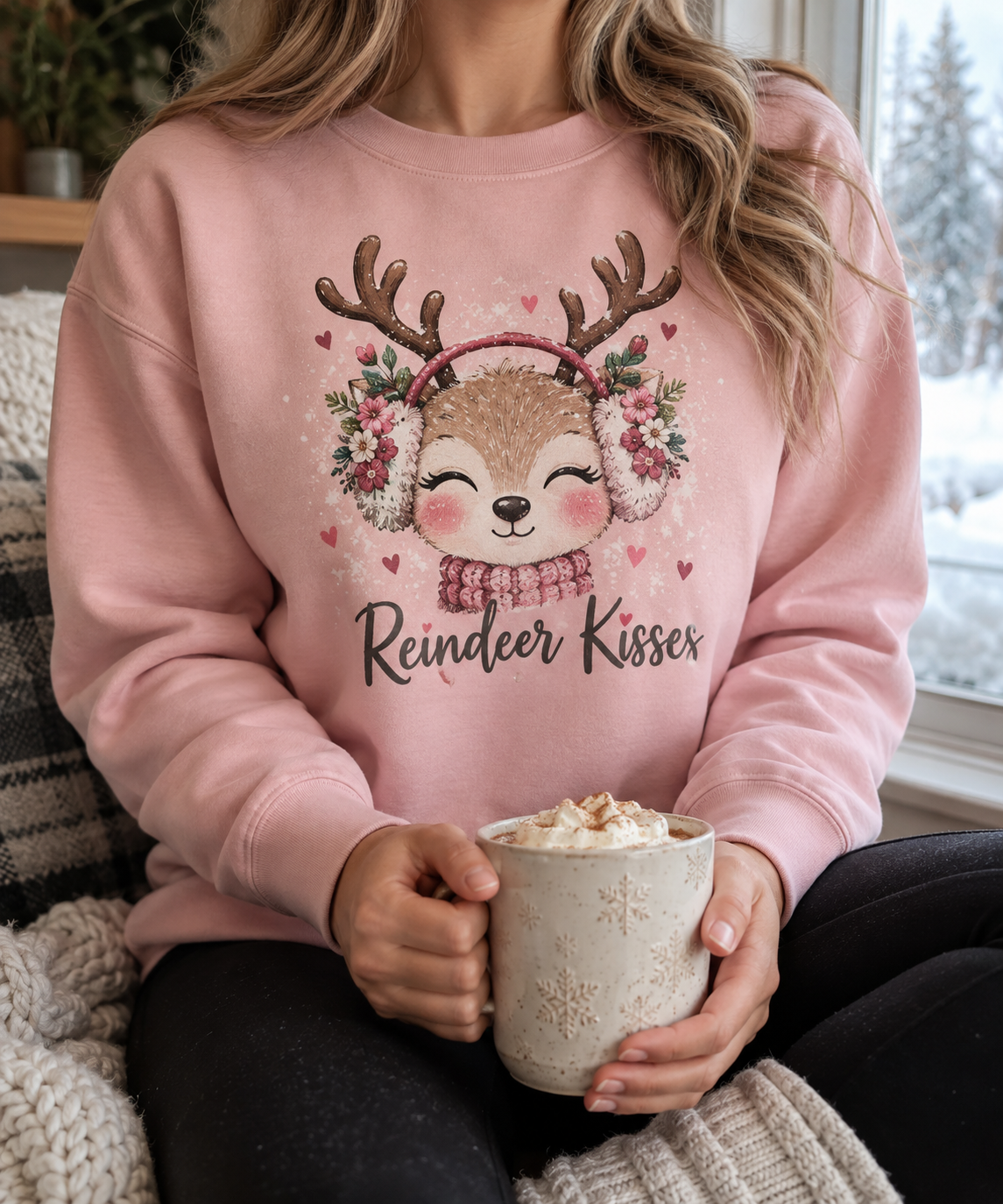 Reindeer Kisses boutique apparel mockup, front design