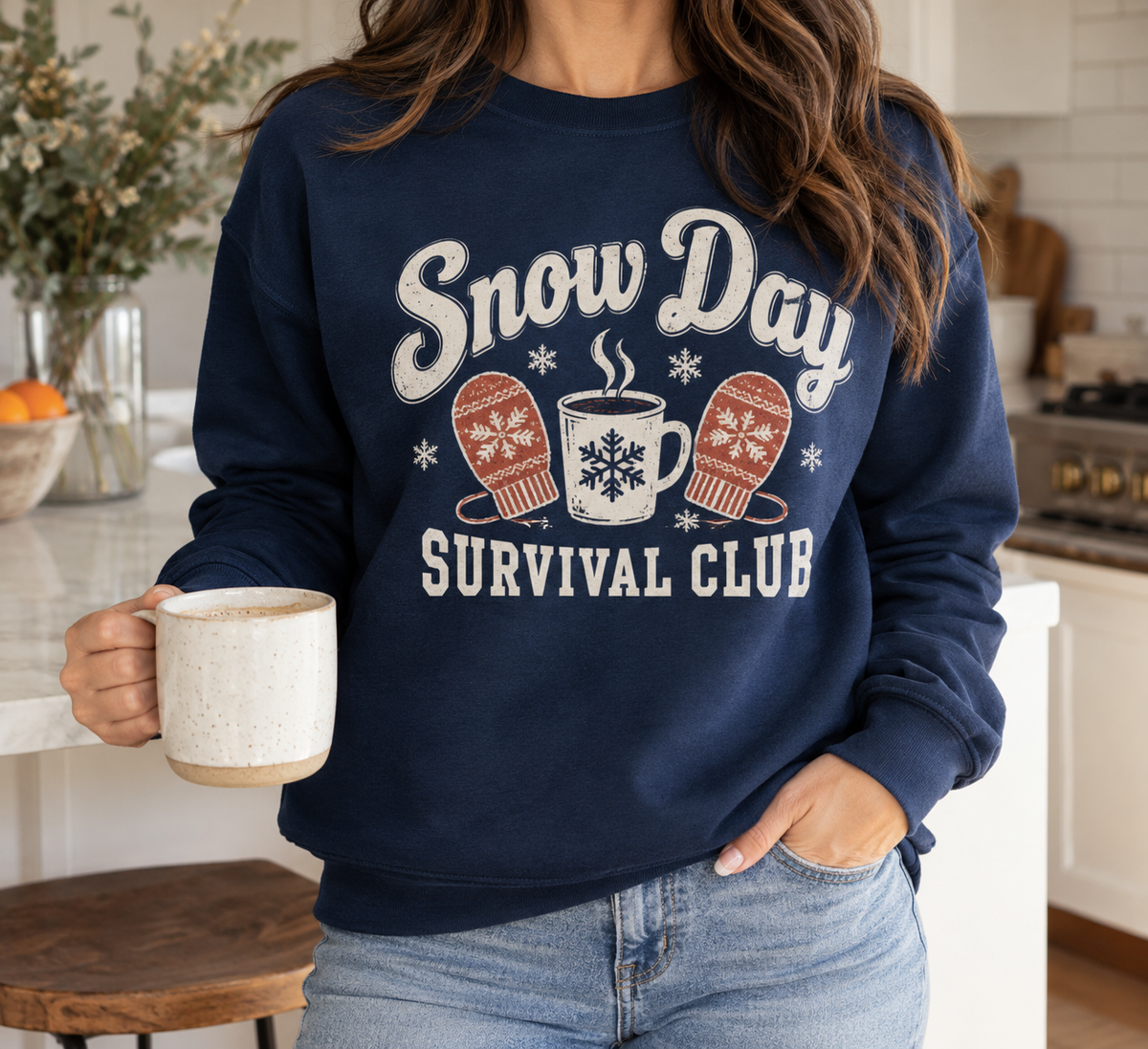 Snow Day Survival Club boutique apparel mockup, front design