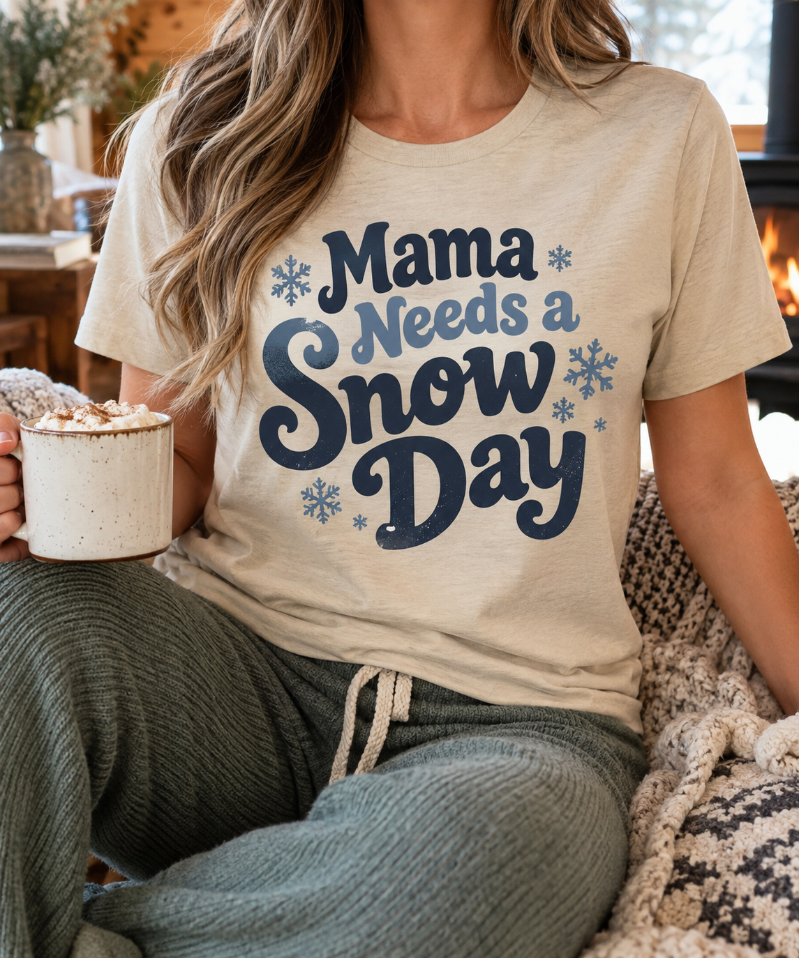 Mama Needs a Snow Day boutique apparel mockup, front design