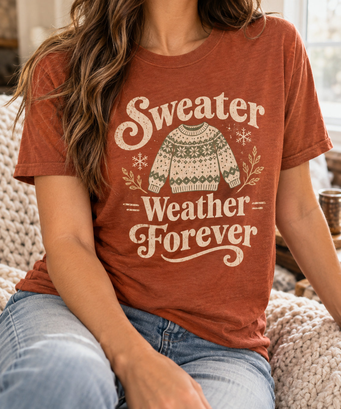 Sweater Weather Forever boutique apparel mockup, front design