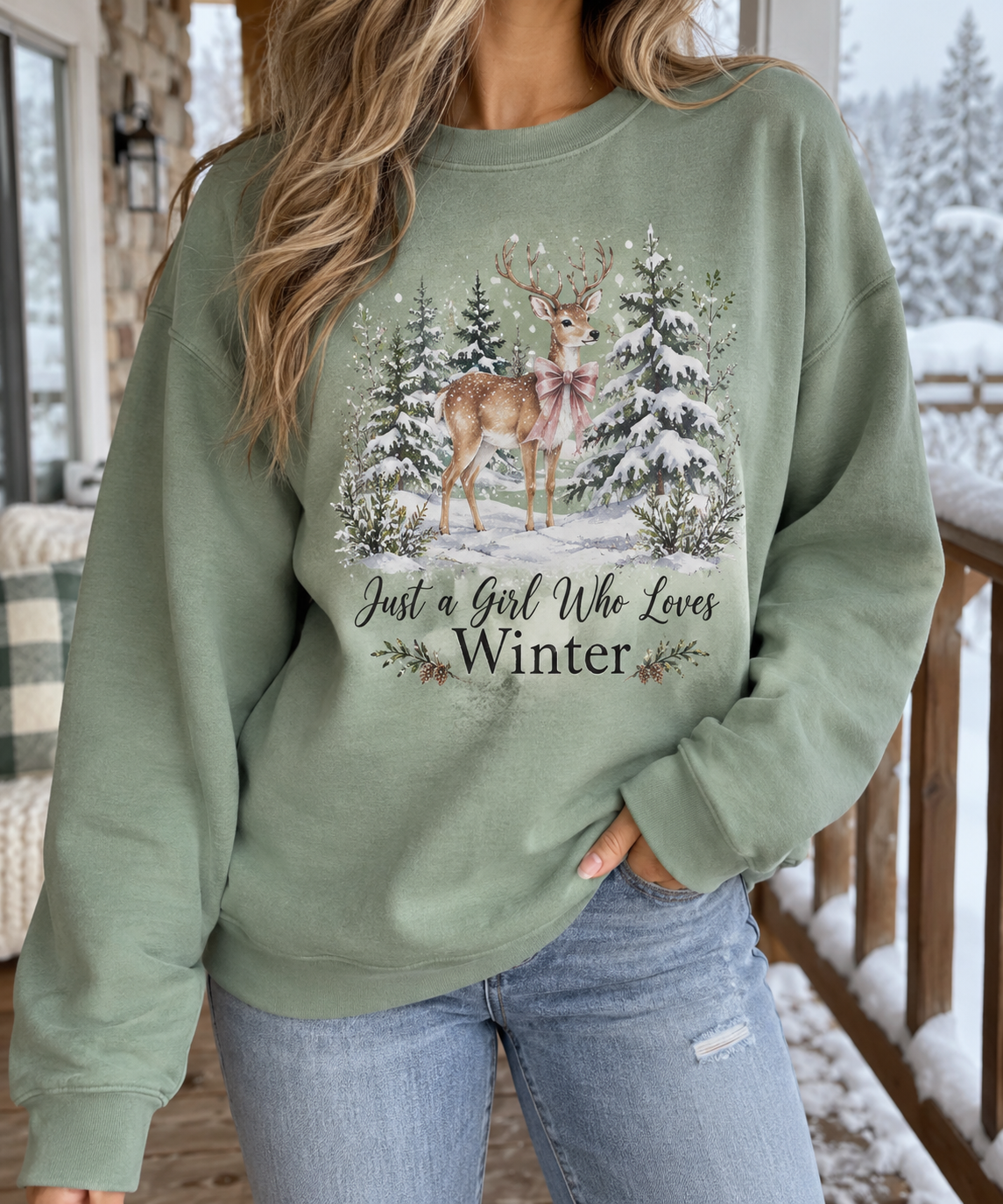 Just a Girl Who Loves Winter boutique apparel mockup, front design