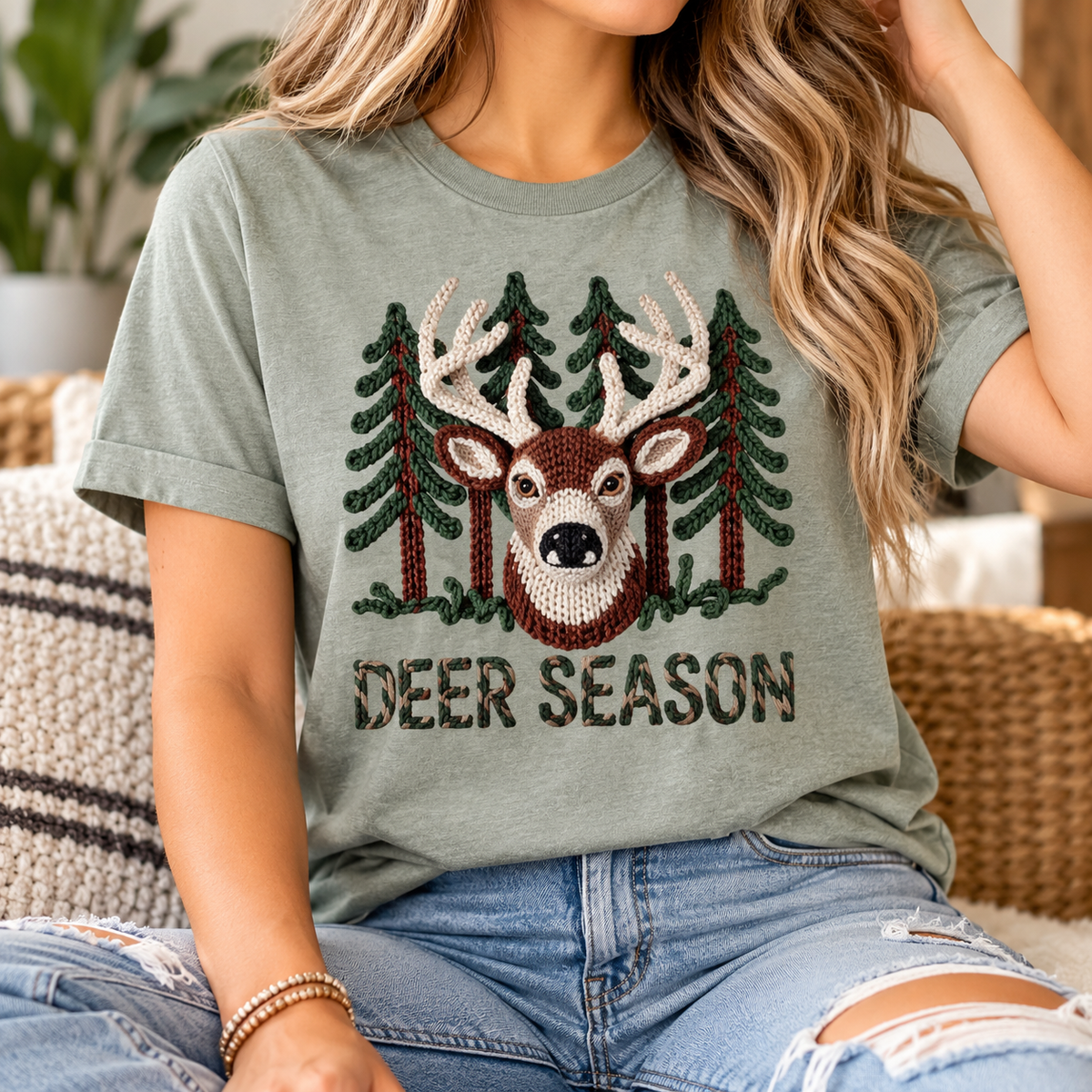 Deer Season: Faux Knit boutique apparel mockup, front design