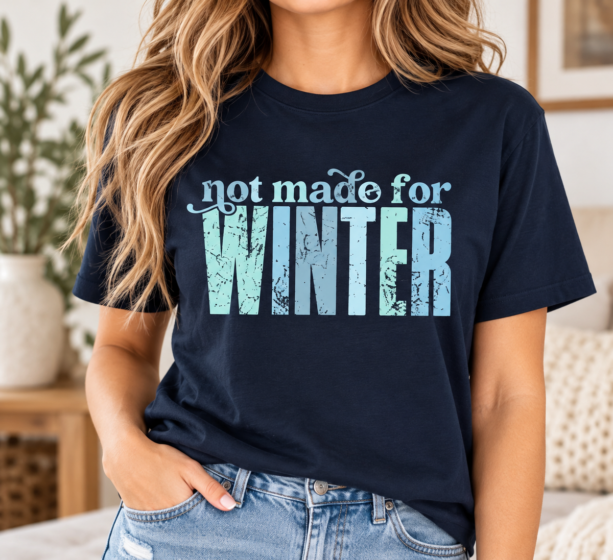 Not Made for Winter boutique apparel mockup, front design